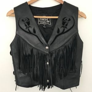 Vintage SM Black Leather Fringe Vest